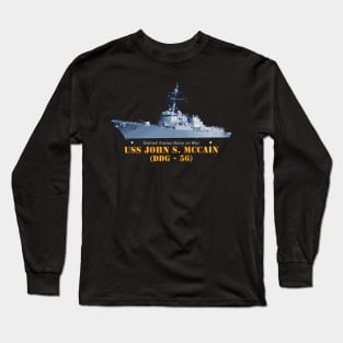 Destroyer - USS John S McCain -  Ship on Top Txt Long Sleeve T-Shirt